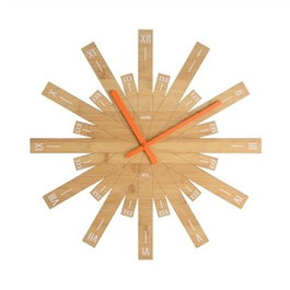 Alessi MDL05 Raggiante - Horloge murale en bois de bambou avec chiffres romains, design Michele De Lucchi