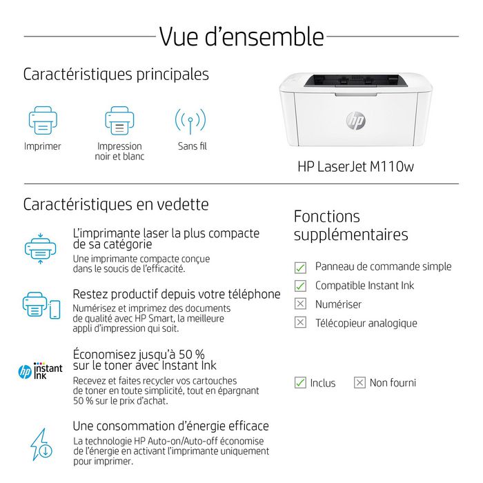 HP Imprimante laser mono M110w compacte WiFi - Jusqu'à 20 ppm, impression professionnelle