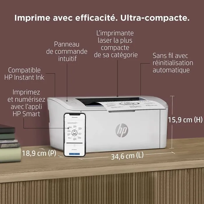 HP Imprimante Laser LaserJet M110w Monofonction Noir et Blanc Compacte avec Wi-Fi et Application HP Smart pour Bureau