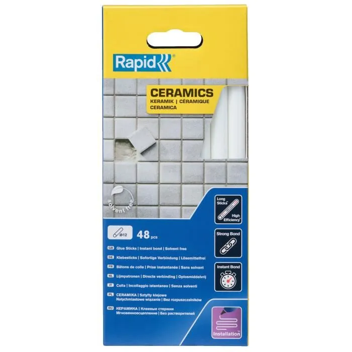 Rapid Bâtons de colle céramique 12 mm - Lot de 48 bâtons pour carrelage, joints et béton - Colle haute qualité à forte teneur en résine Rapid Bâtons de colle céramique 12 mm - Lot de 48 bâtons pour carrelage, joints et béton - Colle haute qualité à forte teneur en résine