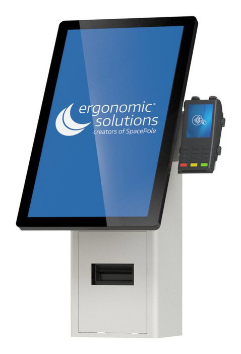Ergonomic Solutions SpacePole Mini Kiosk - Support mural pour borne interactive, écrans jusqu'à 27", intégration périphériques (imprimante, scanner)