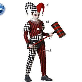 Costume d'Arlequin Enfant Rouge et Noir avec Bonnet pour Garçon, Âge 10-12 Ans, Polyester, pour Carnaval Halloween et Spectacles