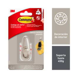 3M Crochet Command Petit en Nickel Poli avec 2 Bandes