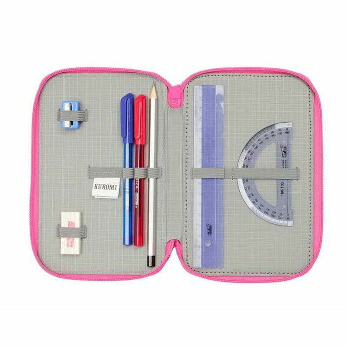 Pochette à crayons triple Kuromi Noir Fuchsia 12,5 x 19,5 x 5,5 cm 37 Pièces