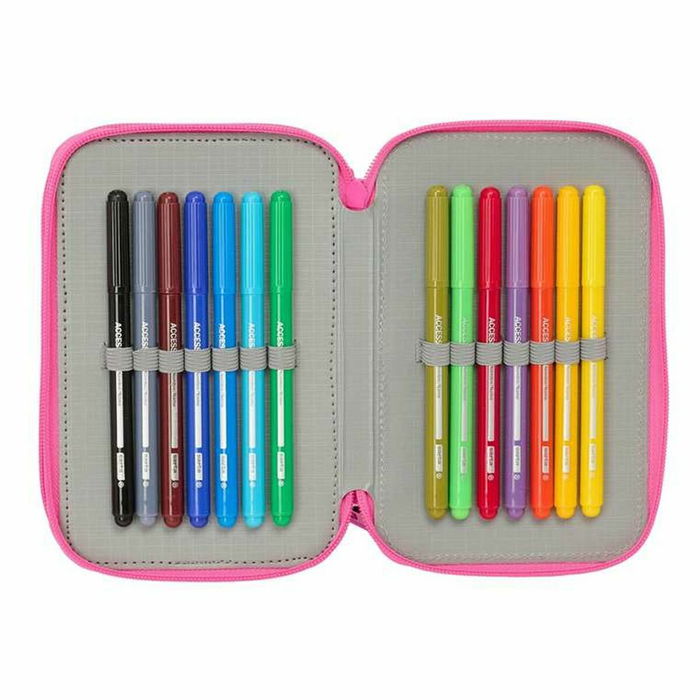 Pochette à crayons triple Kuromi Noir Fuchsia 12,5 x 19,5 x 5,5 cm 37 Pièces