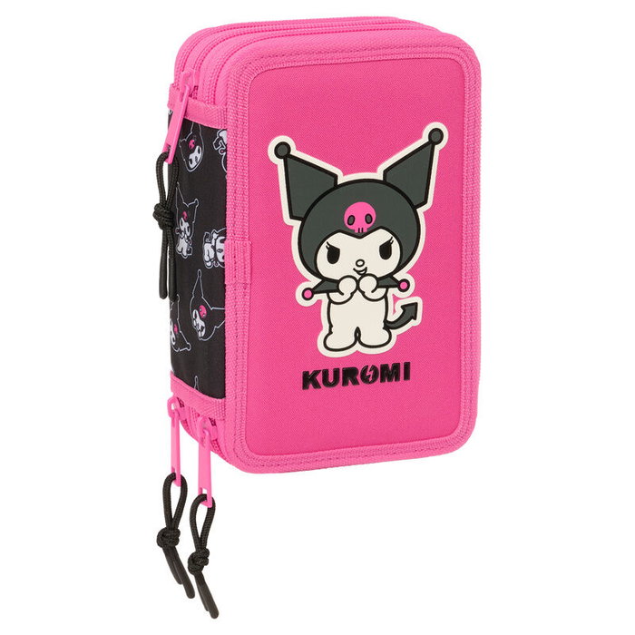 Safta Pochette à crayons triple Kuromi Noir Fuchsia 37 Pièces