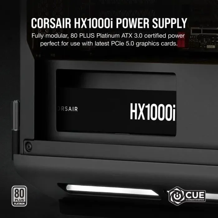 Corsair iCUE LINK HX1000i SHIFT - Alimentation PC Modulaire 1000W - ATX 3.1, PCIe 5.1, Cybenetics Platinum - Ventilateur 140mm - Garantie 10 ans Corsair iCUE LINK HX1000i SHIFT - Alimentation PC Modulaire 1000W - ATX 3.1, PCIe 5.1, Cybenetics Platinum - Ventilateur 140mm - Garantie 10 ans