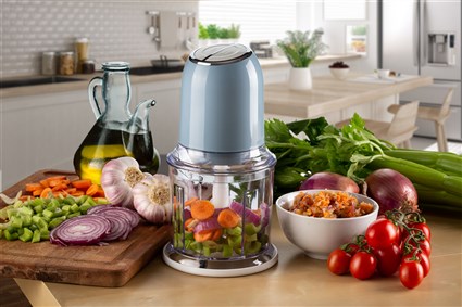 Ariete 438/05 Picadora Vintage Bleue, Mixeur 400 W avec 4 Lames en Acier Inoxydable et Design Rétro pour Cuisine