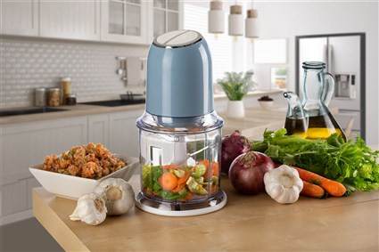 Ariete 438/05 Picadora Vintage Bleue, Mixeur 400 W avec 4 Lames en Acier Inoxydable et Design Rétro pour Cuisine