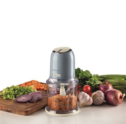 Ariete 438/05 Picadora Vintage Bleue, Mixeur 400 W avec 4 Lames en Acier Inoxydable et Design Rétro pour Cuisine