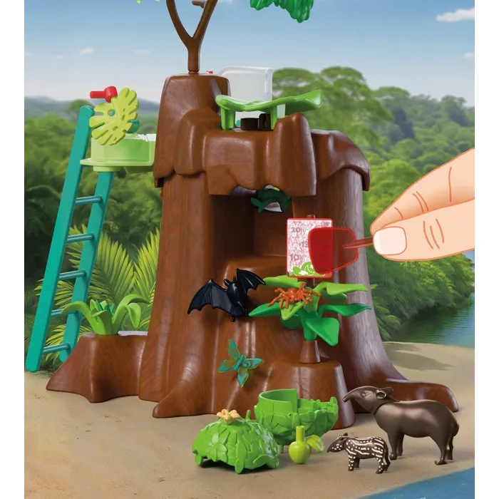 Playmobil 72071 Zoo : Au coeur de la jungle - Set avec décors tropicaux, arbre central, lianes, toboggan, barque et animaux sauvages