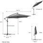 AUREA Parasol déporté Ø 3 m - Structure aluminium avec toile polyester 180 g/m² - Gris