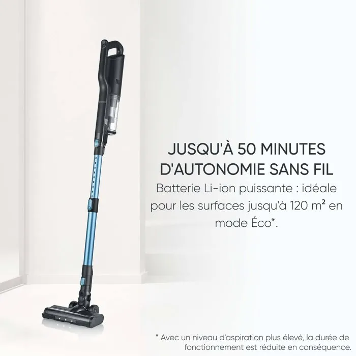 Severin HV7151 - Aspirateur balai sans fil 2-en-1 puissant 300W, 50 min d'autonomie, 650ml, transformable en aspirateur à main, filtre HEPA, Noir/Bleu Severin HV7151 - Aspirateur balai sans fil 2-en-1 puissant 300W, 50 min d'autonomie, 650ml, transformable en aspirateur à main, filtre HEPA, Noir/Bleu