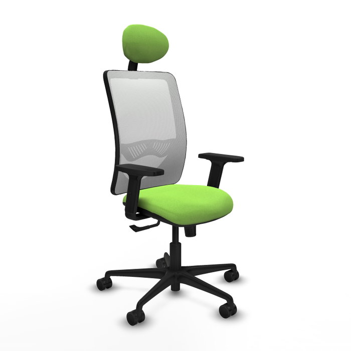 Chaise Zulema Synchro 3 positions tissu Vert pistache Maille Blanc Base en nylon noir Accoudoir 2D Appui-tête Roulettes 65mm nylon Chaise Zulema Synchro 3 positions tissu Vert pistache Maille Blanc Base en nylon noir Accoudoir 2D Appui-tête Roulettes 65mm nylon