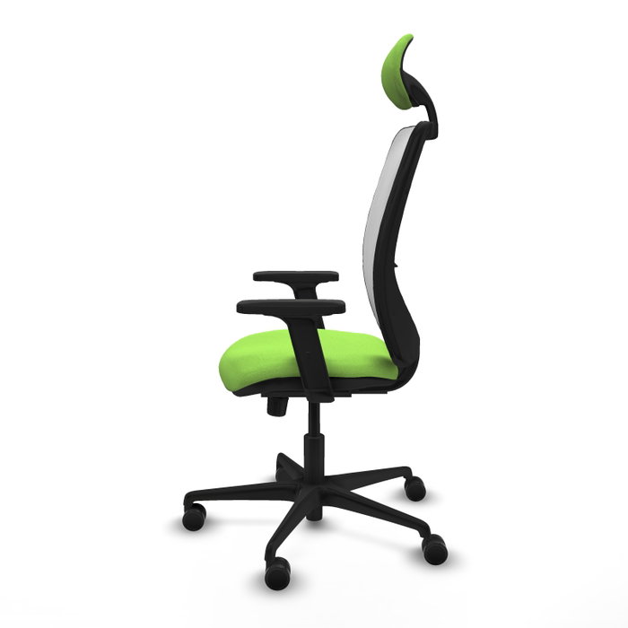Chaise Zulema Synchro 3 positions tissu Vert pistache Maille Blanc Base en nylon noir Accoudoir 2D Appui-tête Roulettes 65mm nylon Chaise Zulema Synchro 3 positions tissu Vert pistache Maille Blanc Base en nylon noir Accoudoir 2D Appui-tête Roulettes 65mm nylon