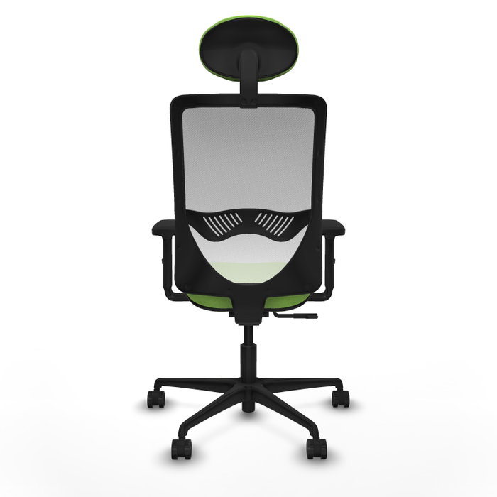 Chaise Zulema Synchro 3 positions tissu Vert pistache Maille Blanc Base en nylon noir Accoudoir 2D Appui-tête Roulettes 65mm nylon Chaise Zulema Synchro 3 positions tissu Vert pistache Maille Blanc Base en nylon noir Accoudoir 2D Appui-tête Roulettes 65mm nylon