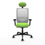 Chaise Zulema Synchro 3 positions tissu Vert pistache Maille Blanc Base en nylon noir Accoudoir 2D Appui-tête Roulettes 65mm nylon