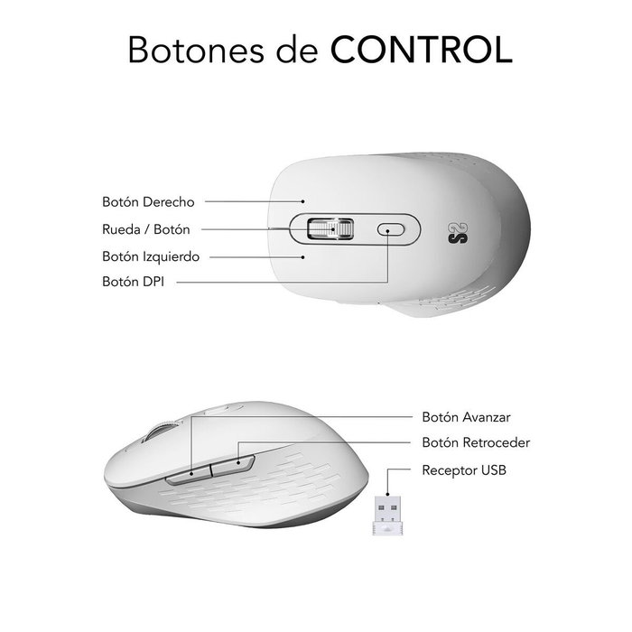 Souris sans-fil Subblim SUBMO-EDCUR02 Blanc 1600 dpi
