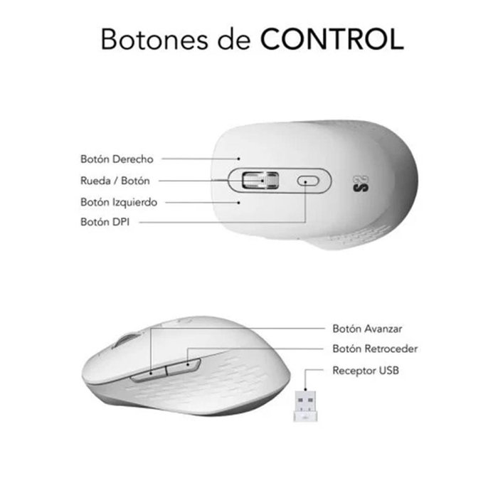 Subblim Curve Ergo Dual Souris Ergonomique Sans Fil Bluetooth 5.2 + USB Récepteur 1600 DPI 6 Boutons Silencieux Rechargeable Blanc