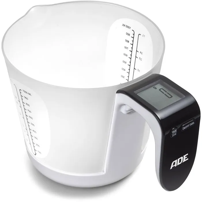 ADE - Balance Cuisine Numérique avec Pichet Doseur Gradué Amovible, Capacité 3 kg / 1 L, Précision au Gramme, Écran LCD, Fonction Tare, Piles CR2032 Incluses ADE - Balance Cuisine Numérique avec Pichet Doseur Gradué Amovible, Capacité 3 kg / 1 L, Précision au Gramme, Écran LCD, Fonction Tare, Piles CR2032 Incluses