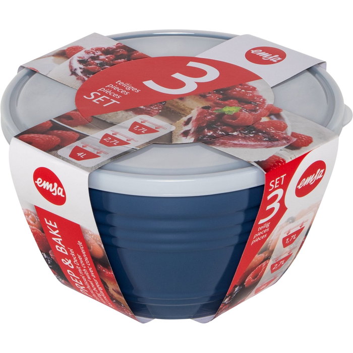 Emsa Ensemble de bols mélangeurs Prep & Bake colorés avec couvercle, 3 pièces