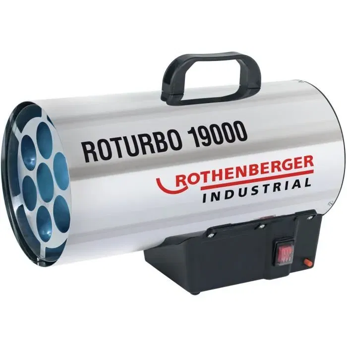 Rothenberger Roturbo 19000 - Générateur d'air chaud au gaz propane mobile, 18,5 kW, acier inoxydable, allumage piézo, protection thermique - Détendeur inclus Rothenberger Roturbo 19000 - Générateur d'air chaud au gaz propane mobile, 18,5 kW, acier inoxydable, allumage piézo, protection thermique - Détendeur inclus