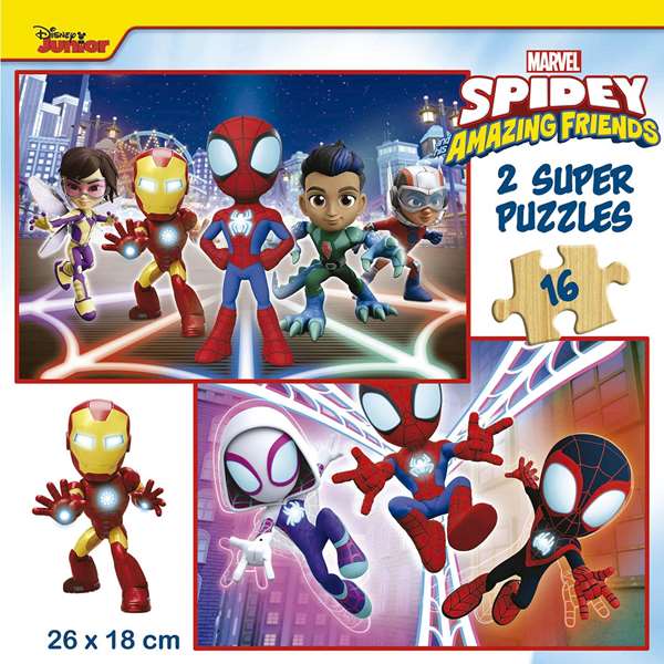 Educa Puzzle 2x16 pièces Spidey & His Amazing Friends - Puzzle enfant 3-4 ans - Version espagnol et anglais