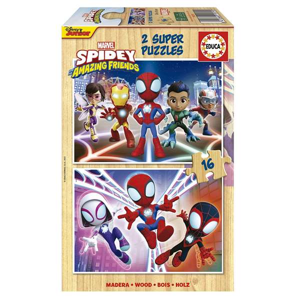 Educa Puzzle 2x16 pièces Spidey & His Amazing Friends - Puzzle enfant 3-4 ans - Version espagnol et anglais