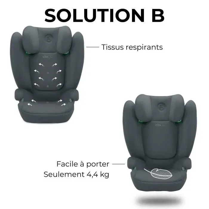 Cybex Siège auto Solution B i-Fix - 3 à 12 ans (15-50 kg, 100-150 cm) - Dossier réglable 12 positions, protection latérale, système ISOFIX - Gris