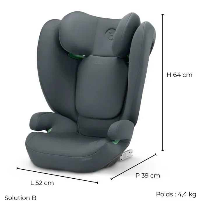 Cybex Siège auto Solution B i-Fix - 3 à 12 ans (15-50 kg, 100-150 cm) - Dossier réglable 12 positions, protection latérale, système ISOFIX - Gris