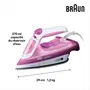 Braun FI3124PU Fer à repasser vapeur 2400 W, semelle SuperCéramic, système auto-nettoyant, réservoir 270 ml, couleur rose et blanc