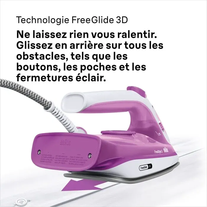 Braun FI3124PU Fer à repasser vapeur 2400 W, semelle SuperCéramic, système auto-nettoyant, réservoir 270 ml, couleur rose et blanc