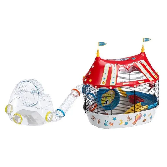 Ferplast - Cage pour hamster Circus Fun 49.5*34*42.5 cm Rouge - Avec accessoires : roue, mangeoire, abreuvoir