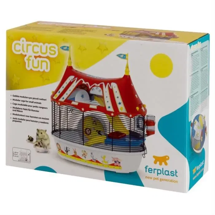 Ferplast - Cage pour hamster Circus Fun 49.5*34*42.5 cm Rouge - Avec accessoires : roue, mangeoire, abreuvoir