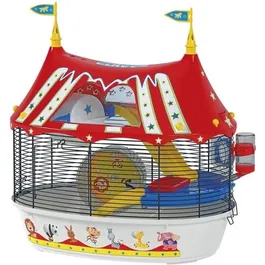 Ferplast - Cage pour hamster Circus Fun 49.5*34*42.5 cm Rouge - Avec accessoires : roue, mangeoire, abreuvoir