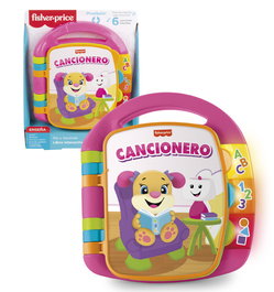 Fisher-Price Livre interactif d'apprentissage avec chansons enfantines - 3 boutons lumineux et sonores, anse de transport - Version espagnole - DLF23 - Rose