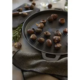 Baumalu Plat Gril en Fonte Émaillée 34 cm - Pour Cuisson Saine et Uniforme