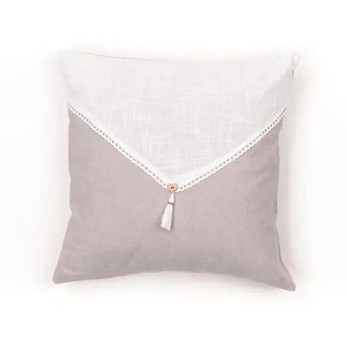 Today Coussin Charme 40x40 cm avec Pompons, Housse 100% Coton Chambray Effet Lin, Garnissage Polyester - Décoration Salon Élégante Today Coussin Charme 40x40 cm avec Pompons, Housse 100% Coton Chambray Effet Lin, Garnissage Polyester - Décoration Salon Élégante