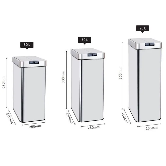 Kitchen Move Poubelle automatique rectangulaire Silverlake 70 L - Inox brossé avec cerclage - 41x26x66 cm