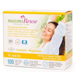 MASMI Compresse menstruelle lavable jour avec ailes en coton biologique GOTS, couleur lilas, absorbe et évite les fuites, jusqu'à 100 lavages