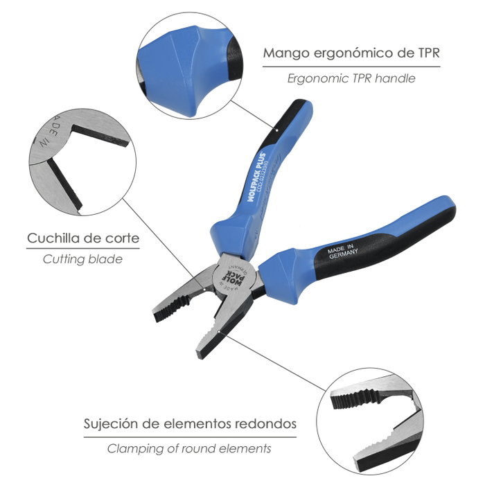 WOLFPACK LINEA PROFESIONAL Pinces Universelles DIN/ISO Plus 180 mm
