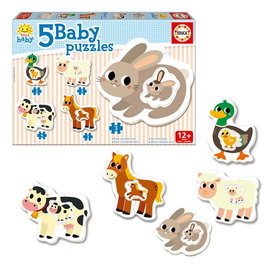 Educa La Granja - Puzzle Bébé Educatif 5 Puzzles Progressifs en Espagnol, 2 à 4 Pièces, Figures d'Animaux de la Ferme, Développe la Motricité et l'Imagination, +12 Mois, Réf 17574