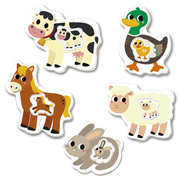 Educa La Granja - Puzzle Bébé Educatif 5 Puzzles Progressifs en Espagnol, 2 à 4 Pièces, Figures d'Animaux de la Ferme, Développe la Motricité et l'Imagination, +12 Mois, Réf 17574