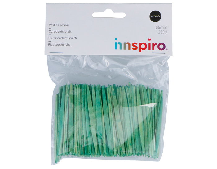 Innspiro Bâtonnets plats en bois verts 65mm, 250 unités