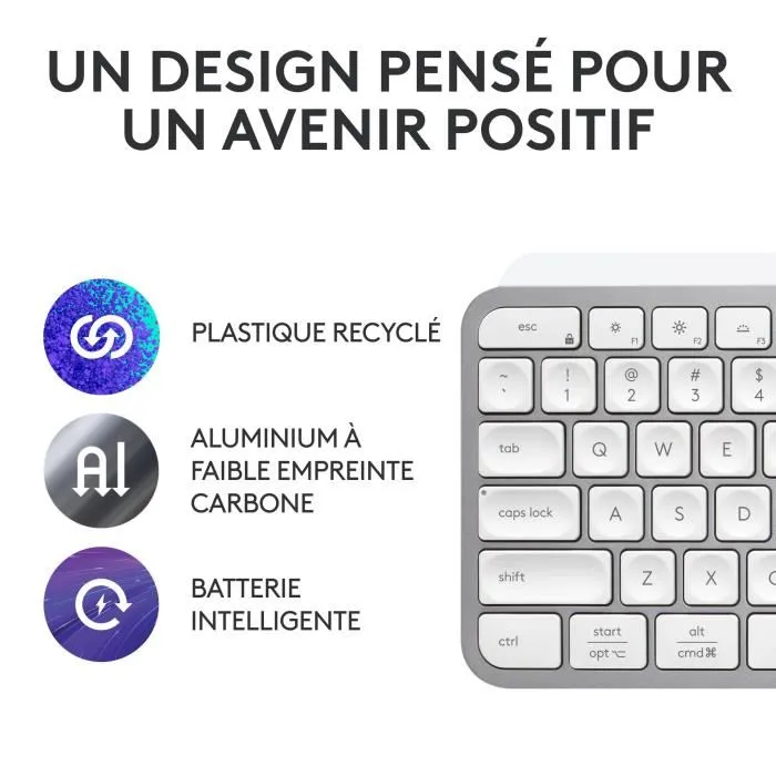 Logitech MX Keys S Clavier Sans Fil avec Rétroéclairage, Connexion Bluetooth LE, AZERTY Français, Gris Clair