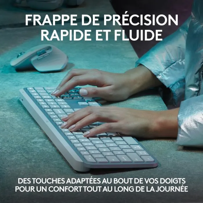 Logitech MX Keys S Clavier Sans Fil avec Rétroéclairage, Connexion Bluetooth LE, AZERTY Français, Gris Clair
