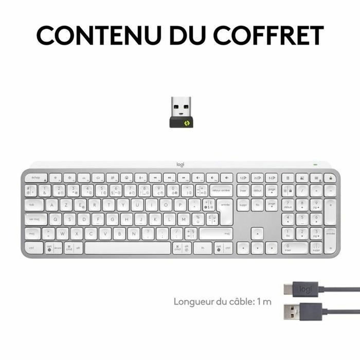 Logitech MX Keys S - Clavier sans fil AZERTY - Gris pâle