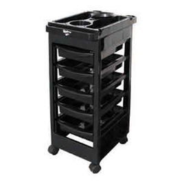 Bifull - Chariot auxiliaire multifonction Chloe noir avec 5 tiroirs, plateau compartimenté et support pour sèche-cheveux