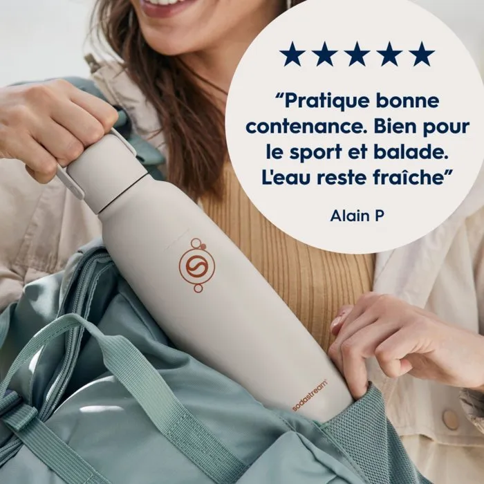 SodaStream Bouteille Isotherme Fizz&Go Cool 0,9 L pour Machine à Eau Pétillante - Garde le Froid 12h - Compatible Lave-vaisselle - Sable
