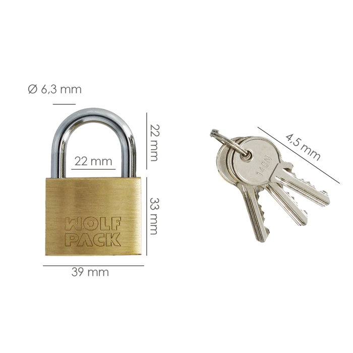 WOLFPACK LINEA PROFESIONAL Cadenas en laiton 40 mm clés identiques n°1